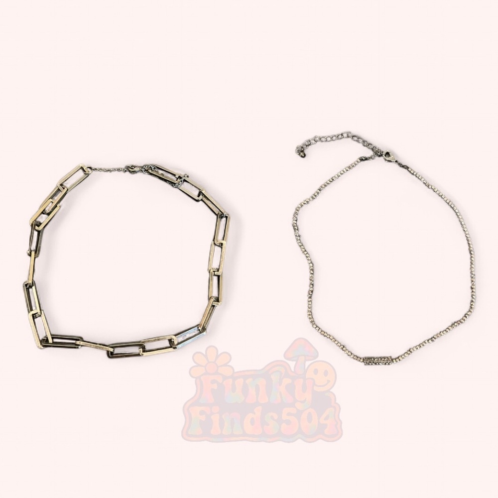 Marlyn Schiff NWOT Jewelry Bundle – Black Metal Choker & Crystal Bar Necklace